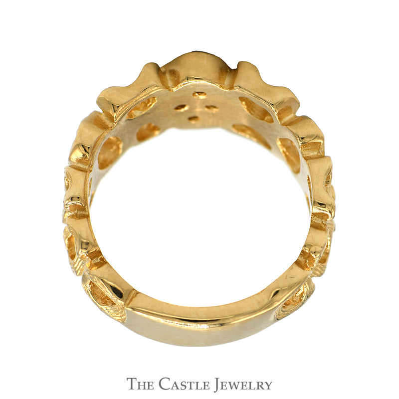 Open Nugget Style Ring with Cubic Zirconia Cluster in 14k Yellow Gold