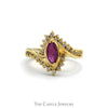 Marquise Cut Ruby Ring with Diamond Accented Sides in 14k Yellow Gold Bypass Mounting - Thumbnail 1