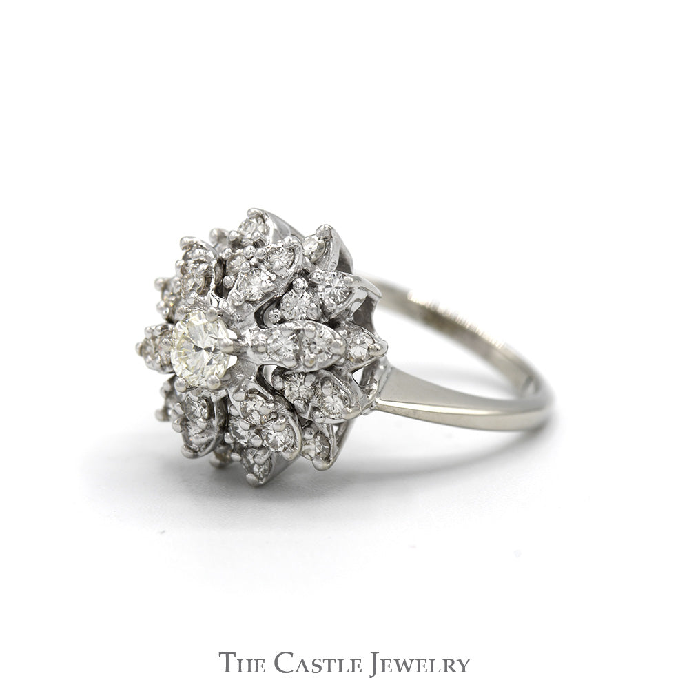 1/2cttw Starburst Diamond Cluster Ring in 14k White Gold