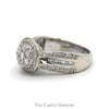 1cttw Round Diamond Cluster Engagement Ring with Diamond Halo & Accented Sides in 14k White Gold - Thumbnail 3