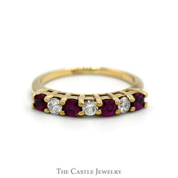 Alternating Ruby & Diamond Band in 10k Yellow Gold