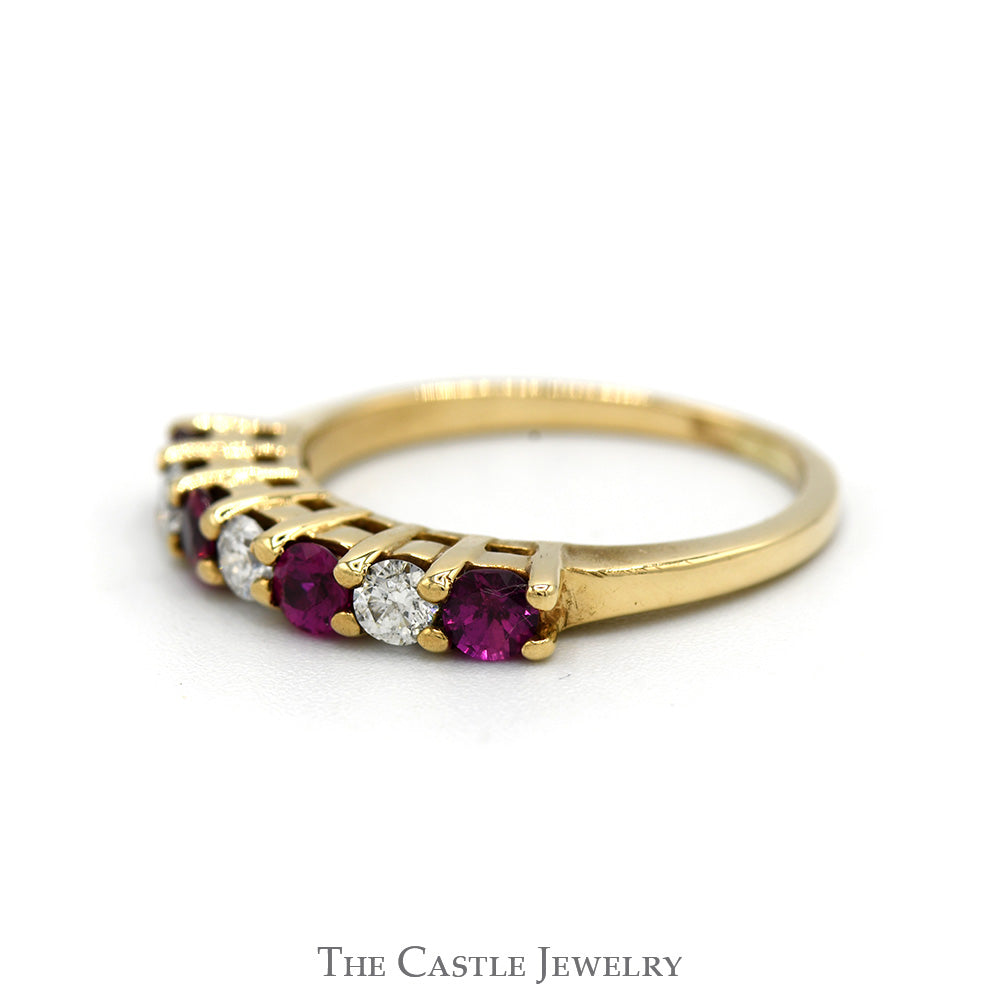 Alternating Ruby & Diamond Band in 10k Yellow Gold