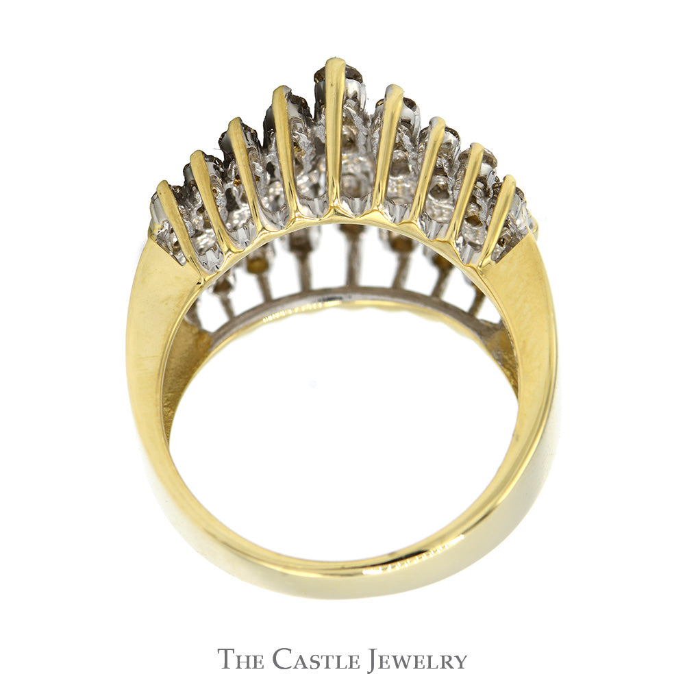 1.5cttw Multi Row Diamond Cluster Ring in 14k Yellow Gold