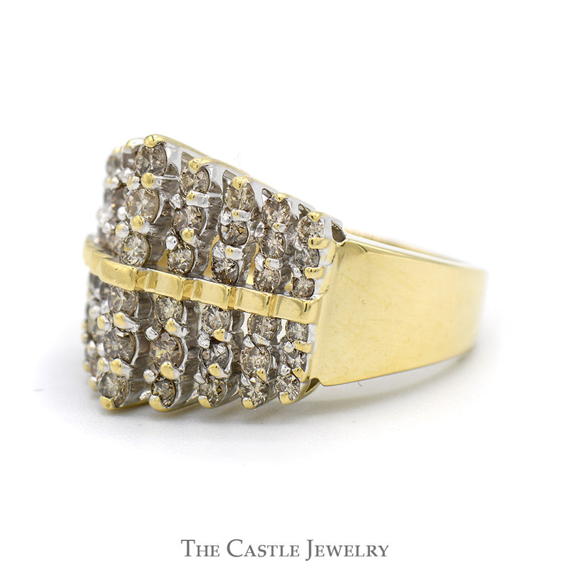 1.5cttw Multi Row Diamond Cluster Ring in 14k Yellow Gold