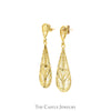 Teardrop Shaped Open Filigree Dangle Earrings in 14k Yellow Gold - Thumbnail 2