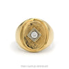 Men's .15ct diamond solitaire ring with brushed oval face in 14k yellow gold — top view - Thumbnail 1