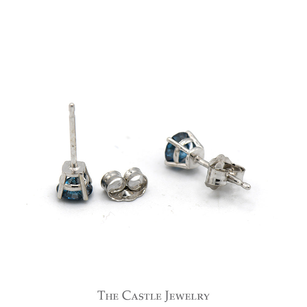 1/2cttw Round Blue Diamond Stud Earrings in 14k White Gold