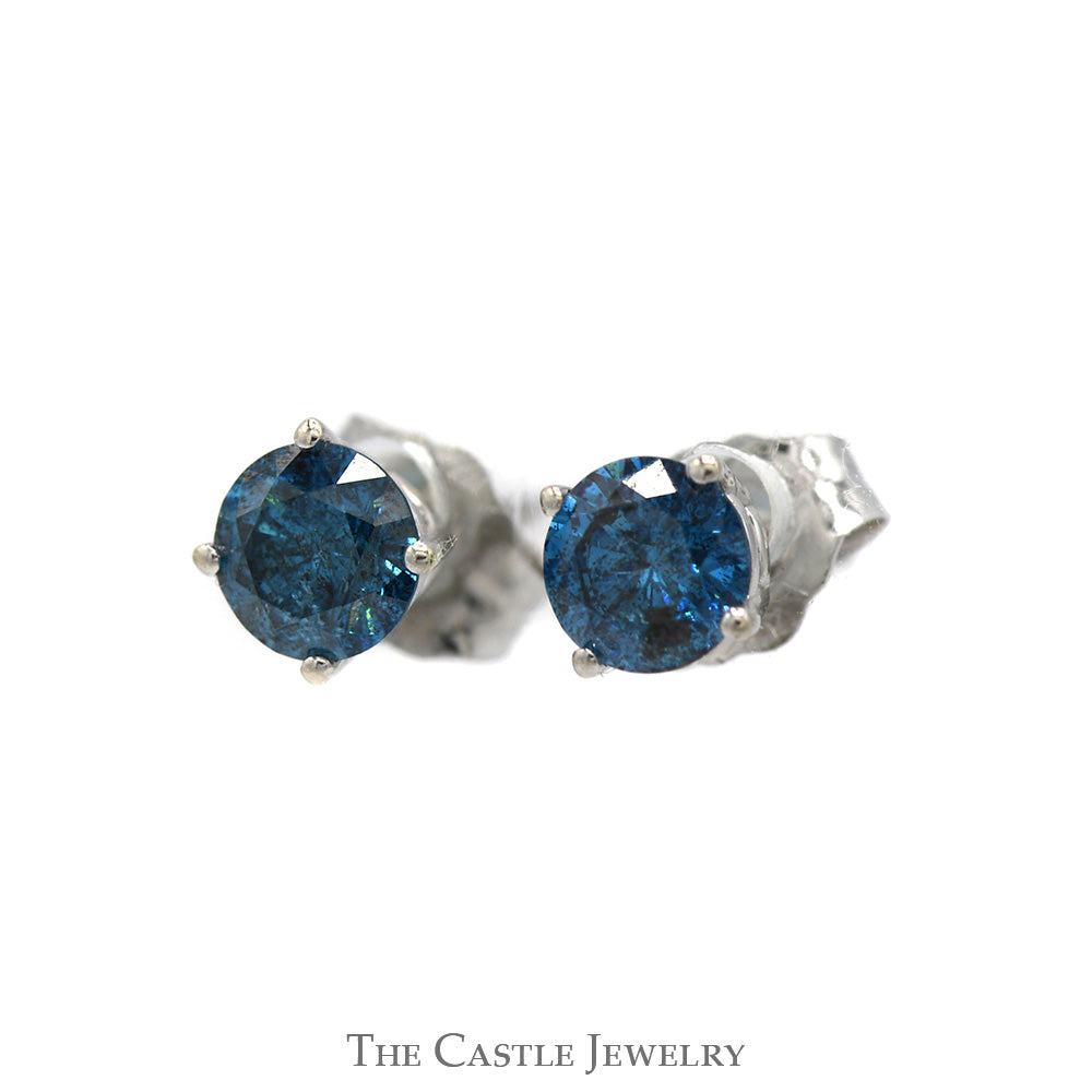 1/2cttw Round Blue Diamond Stud Earrings in 14k White Gold