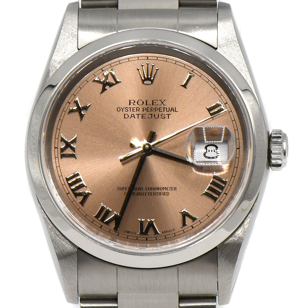 Rolex Datejust 16200 with Rose Dial and Roman Numeral Hour Markers on Oyster Bracelet