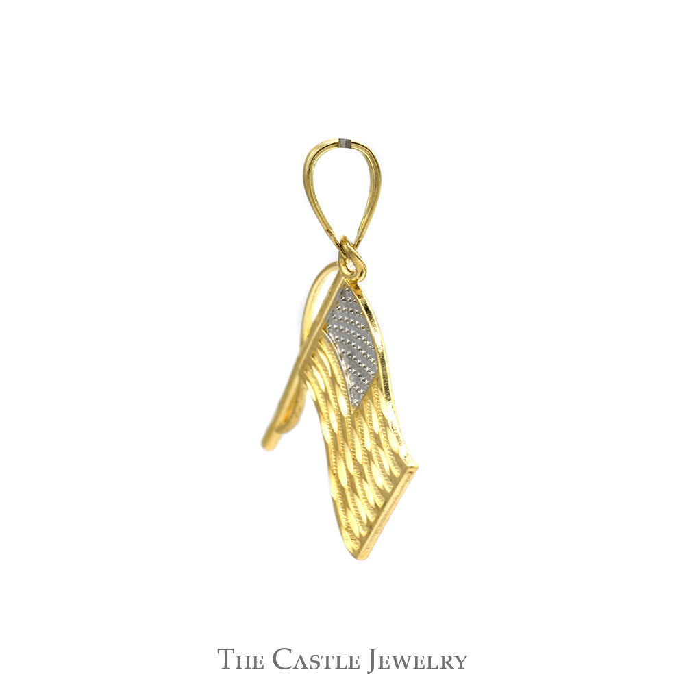 Diamond Cut Textured American Flag Pendant in 14k Yellow Gold