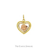 Tri-Tone Double Open Heart Pendant with Rose Center in 14k Yellow, White and Rose Gold - Thumbnail 1