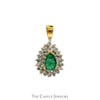 Elegant Pear Cut Emerald Pendant with Diamond Cluster in 10k Yellow Gold - Thumbnail 1