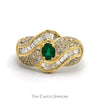 Oval Emerald Ring with Baguette and Round Diamond Accents in 14k Yellow Gold - Thumbnail 1