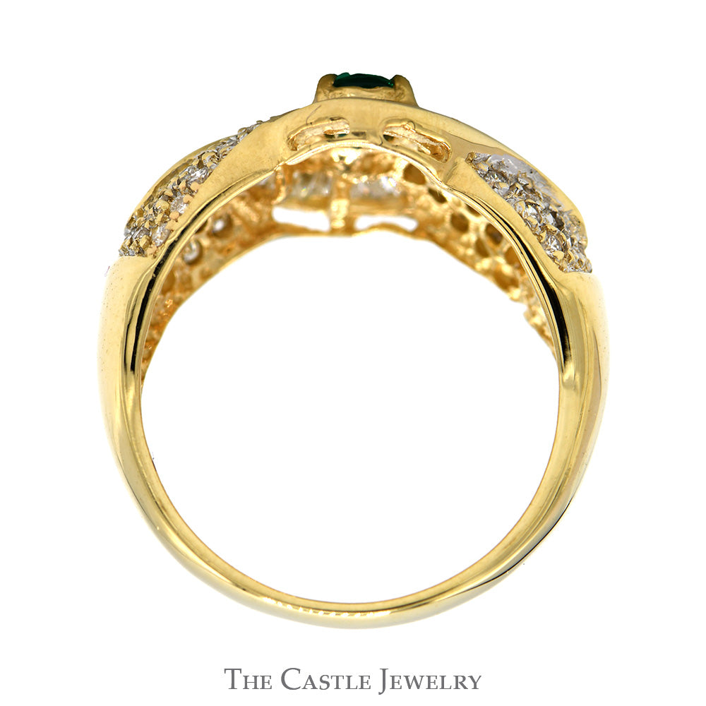 Oval Emerald Ring with Baguette and Round Diamond Accents in 14k Yellow Gold