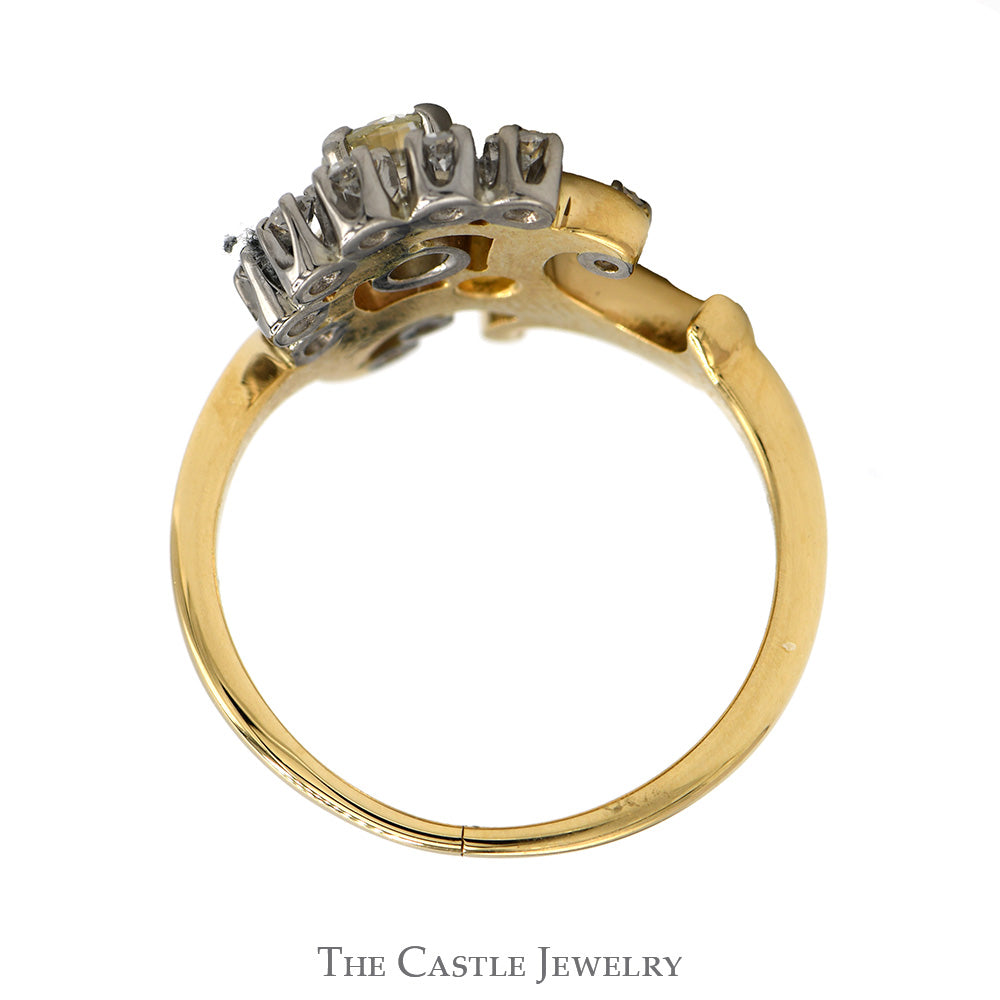 Vintage Inspired Freeform Swirled Diamond Cluster Ring in 14k Yellow Gold