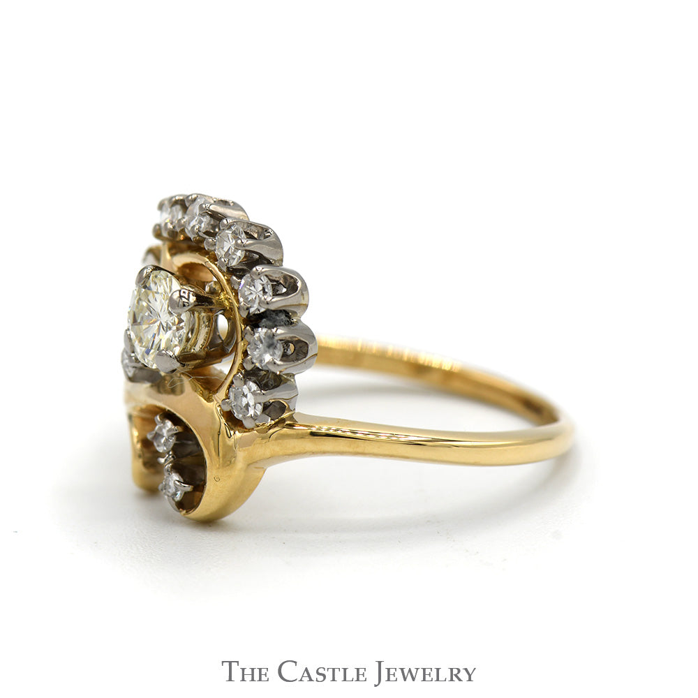 Vintage Inspired Freeform Swirled Diamond Cluster Ring in 14k Yellow Gold