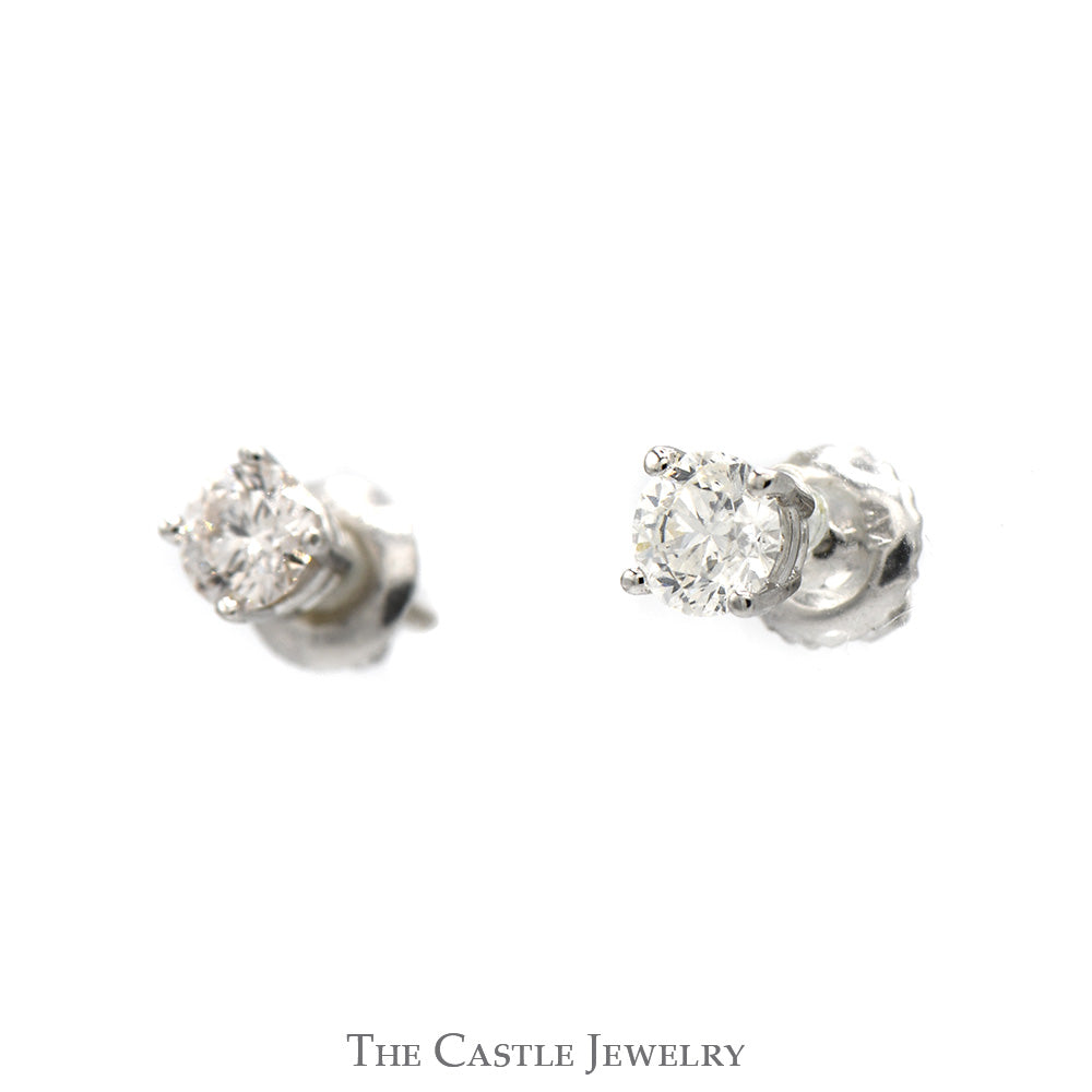 Elegant 3/4cttw Round Diamond Stud Earrings in 14k White Gold with Secure Screw Back Posts