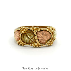 Leaf Designed Two Toned Band in 10k Yellow & Rose Gold