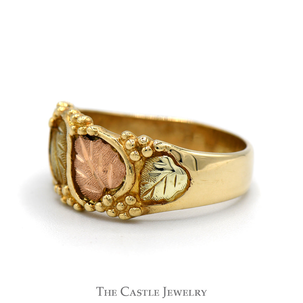 Leaf Designed Two Toned Band in 10k Yellow & Rose Gold