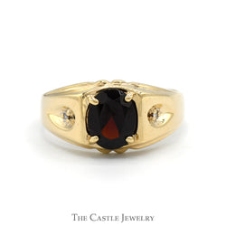 Oval Cut Garnet Solitaire with Illusion Set Diamond Accents in 10k Yellow Gold