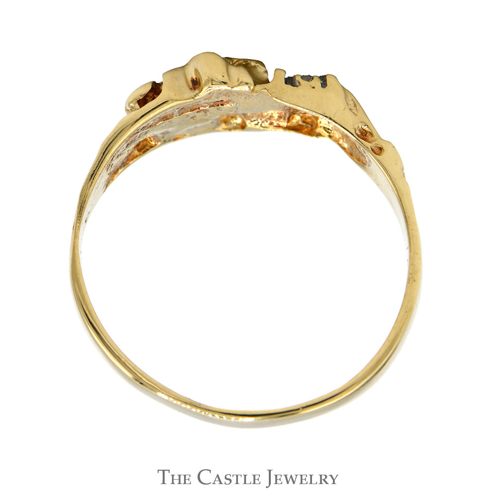 Nugget Designed Ring with Diamond Accents in 10k Yellow Gold