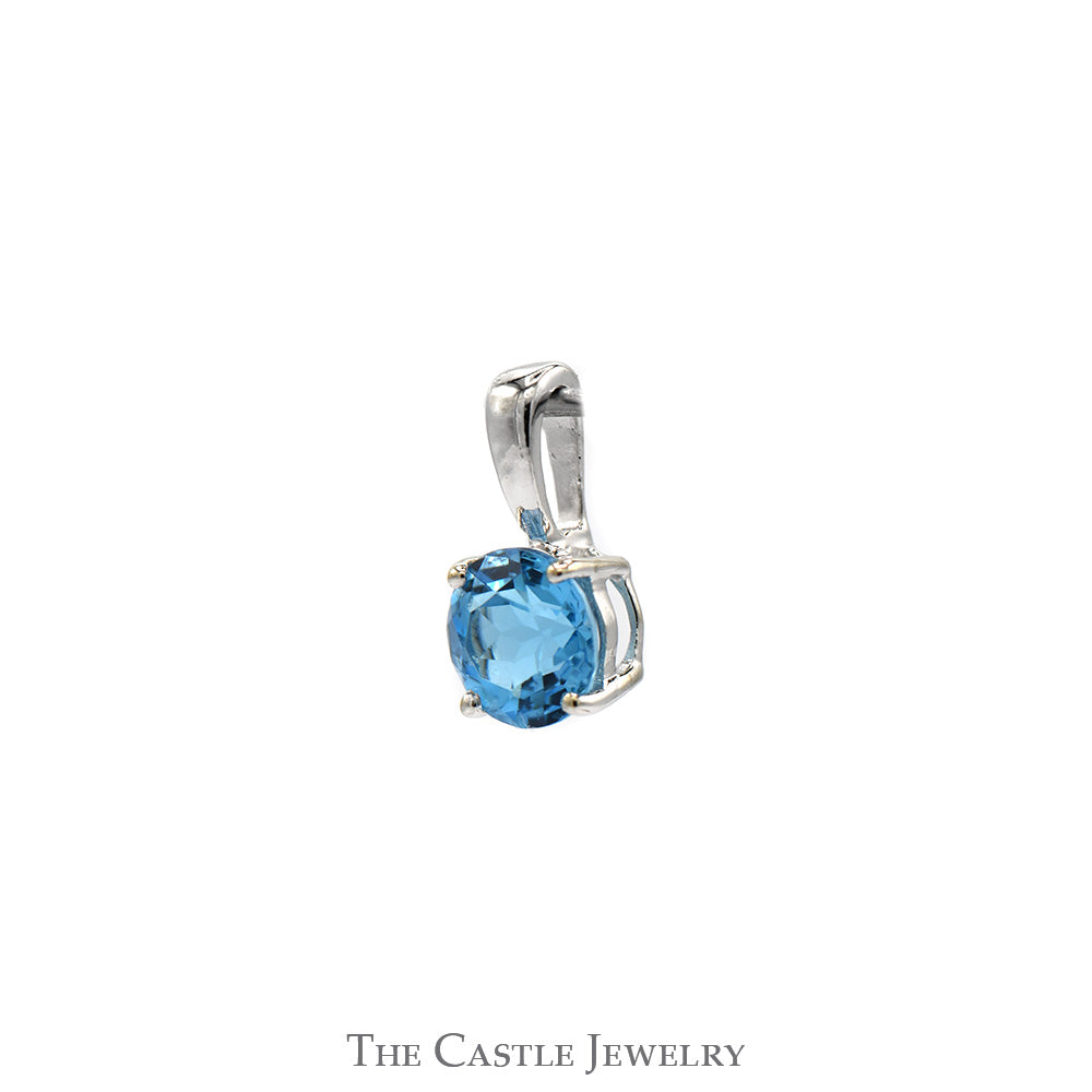 Round Blue Topaz Solitaire Pendant in 14k White Gold 4 Prong Mount