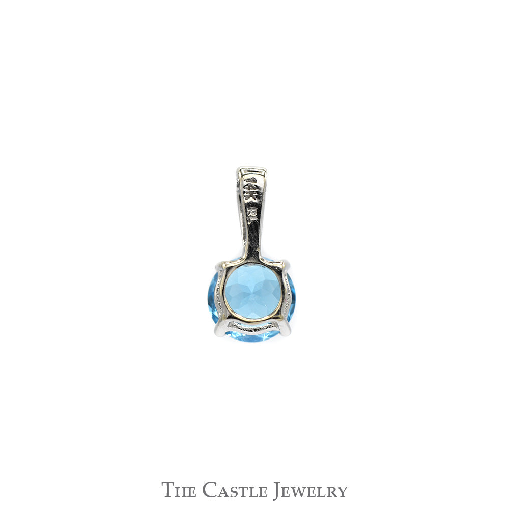 Round Blue Topaz Solitaire Pendant in 14k White Gold 4 Prong Mount