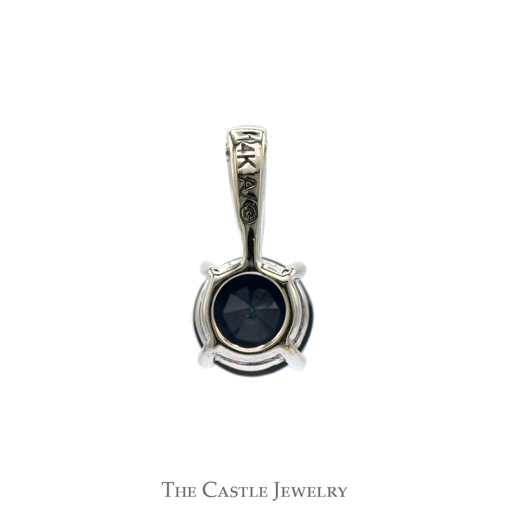 Round Sapphire Solitaire Pendant in 14k White Gold 4 Prong Mounting