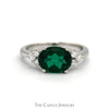Side Set Oval Cut Lab Created Emerald Ring with Diamond Accents in 14k White Gold - Thumbnail 1