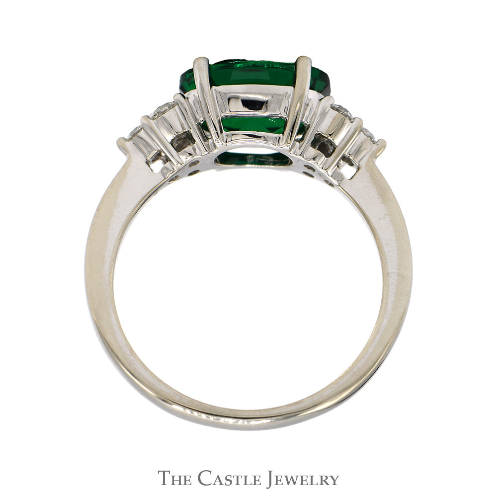 Side Set Oval Cut Lab Created Emerald Ring with Diamond Accents in 14k White Gold