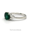 Side Set Oval Cut Lab Created Emerald Ring with Diamond Accents in 14k White Gold - Thumbnail 3