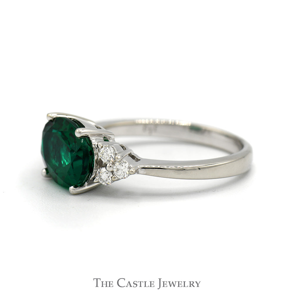 Side Set Oval Cut Lab Created Emerald Ring with Diamond Accents in 14k White Gold