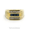 Men's Square Sapphire Ring with Diamond Accents in 14k Yellow Gold Ridged Setting - Thumbnail 1