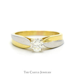 1/2ct Round Diamond Solitaire Engagement Ring in Two Tone 18k Yellow Gold & Platinum