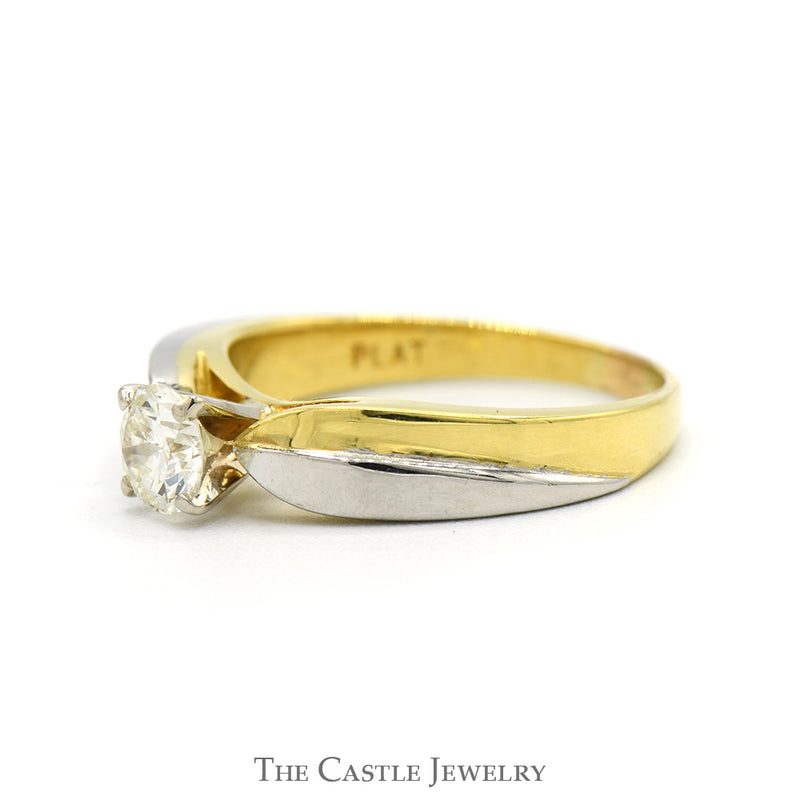 1/2ct Round Diamond Solitaire Engagement Ring in Two Tone 18k Yellow Gold & Platinum