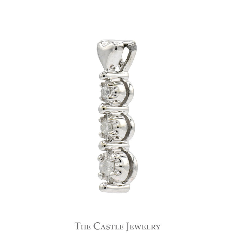 Illusion Set 3 Stone Diamond Pendant with Heart Shaped Bail in 10k White Gold