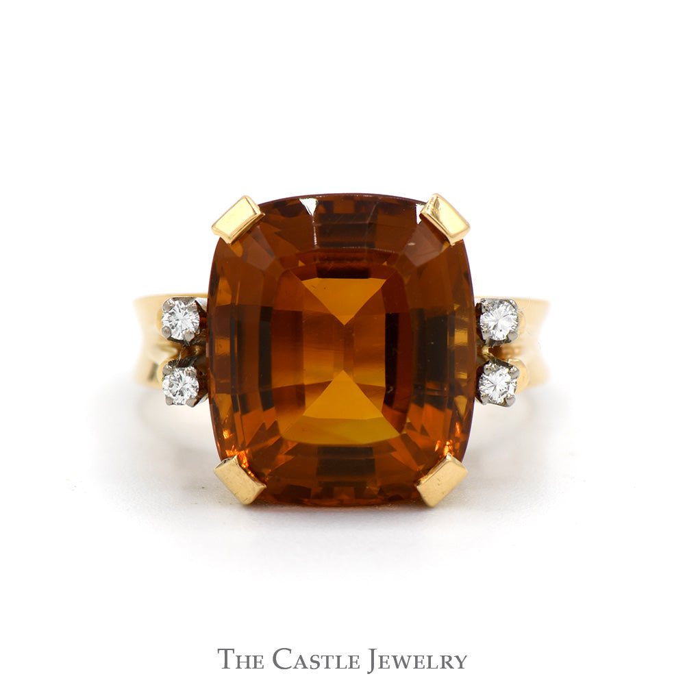 Fancy Cut Citrine Ring with Diamond Accents in 18k Yellow Gold