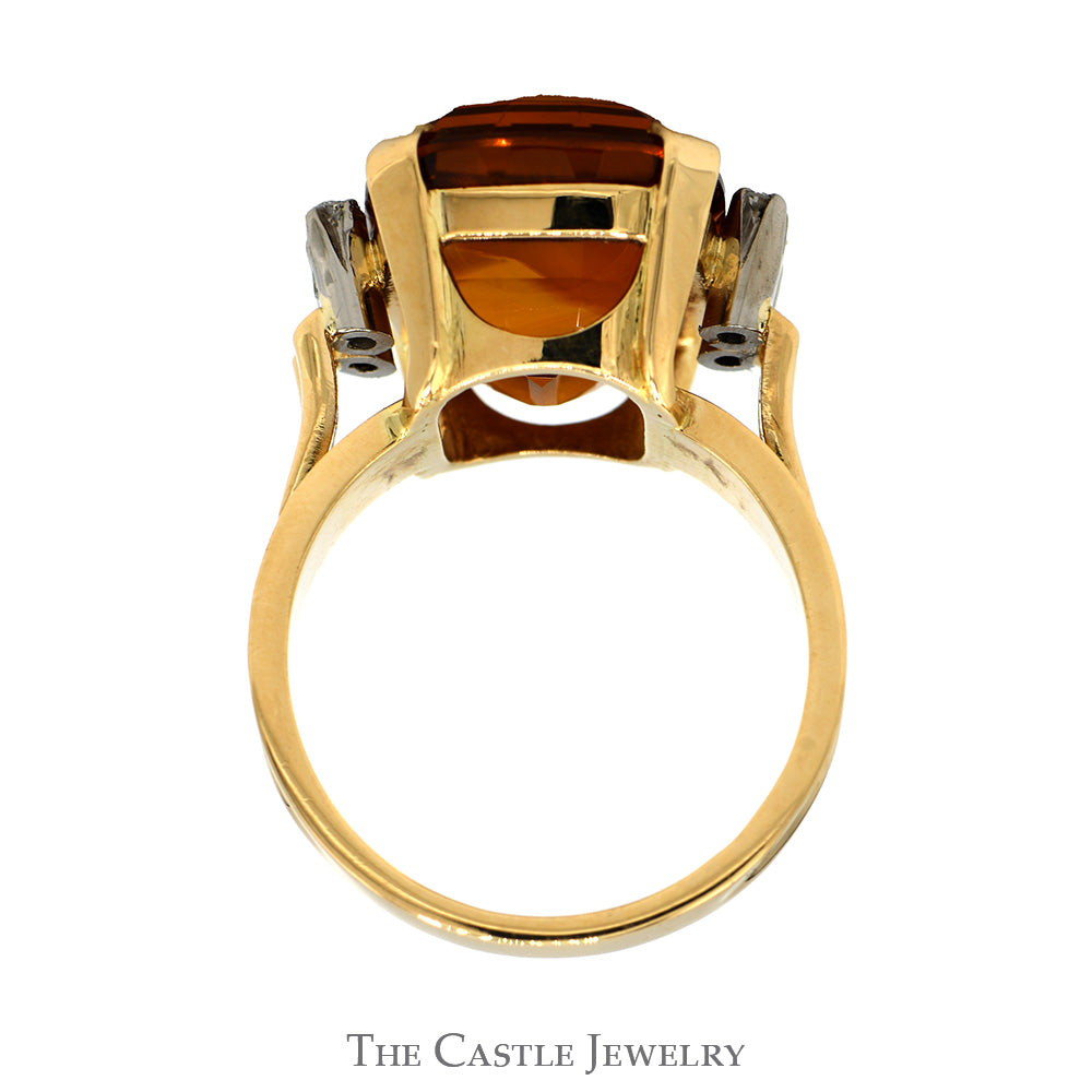 Fancy Cut Citrine Ring with Diamond Accents in 18k Yellow Gold