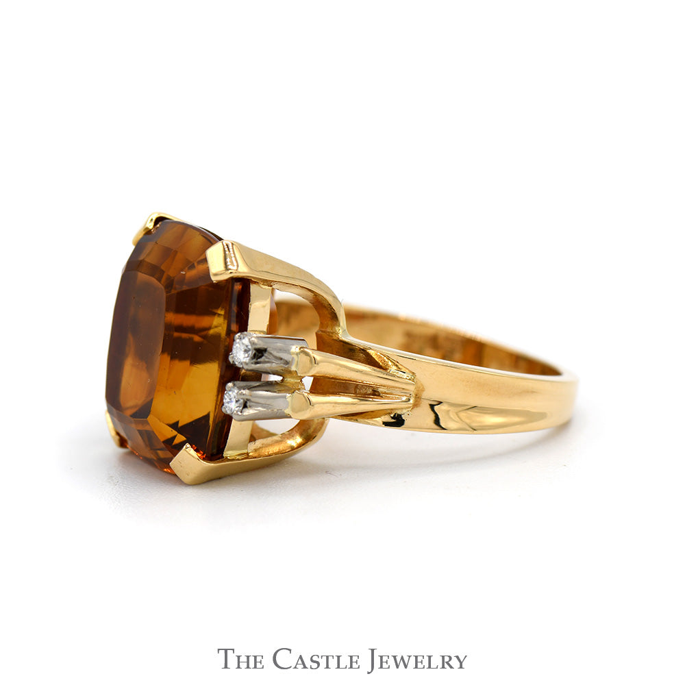 Fancy Cut Citrine Ring with Diamond Accents in 18k Yellow Gold