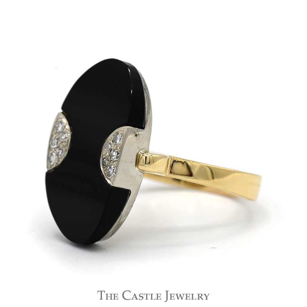 Oval Black Onyx Ring with Diamond Accents in 14k Yellow Gold