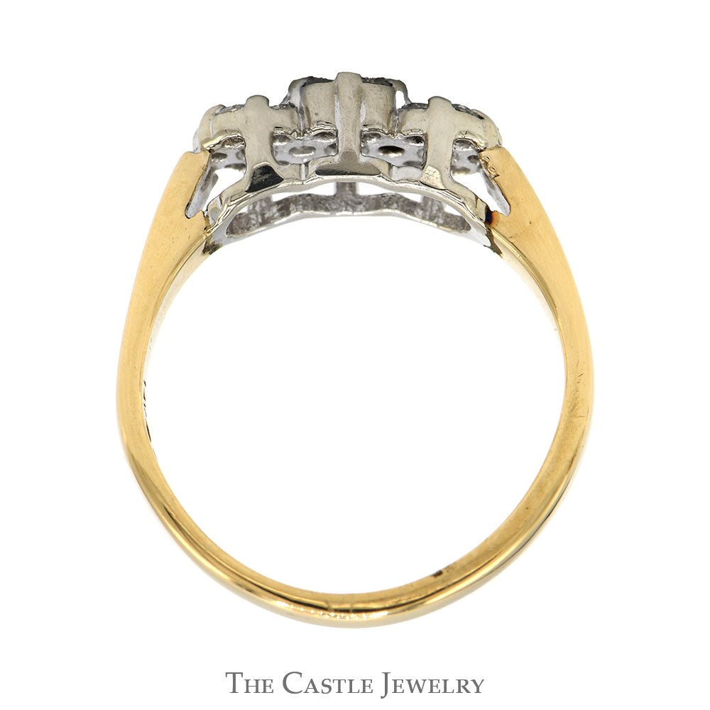 Triple Round Flower Diamond Cluster Ring in 14k Yellow Gold