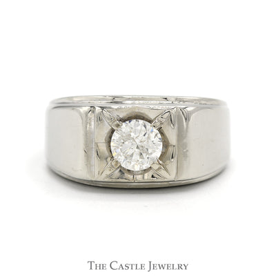 3/4ct Round Brilliant Cut Diamond Men's Ring in 14k White Gold