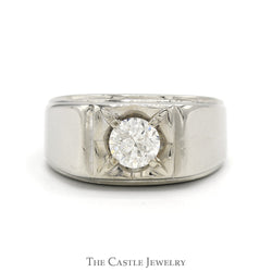 3/4ct Round Brilliant Cut Diamond Men's Ring in 14k White Gold