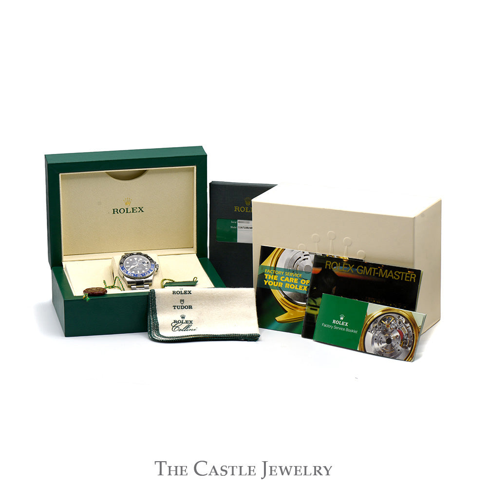 Stainless Steel Rolex GMT Master II Batman Dial 40mm Quick Set with Oyster Bracelet & Blue/Black Bezel