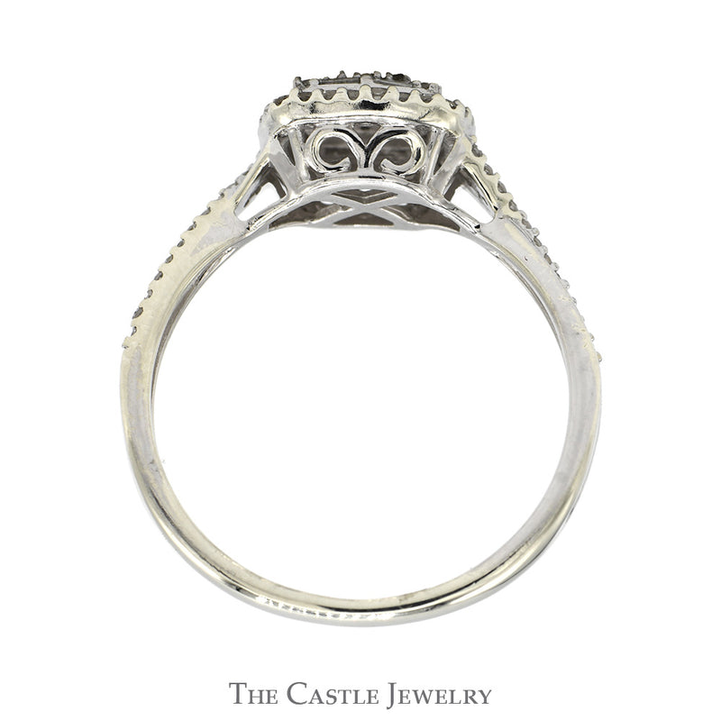 Square Shaped Round and Baguette Cut Diamond Cluster Engagement Ring in 10k White Gold