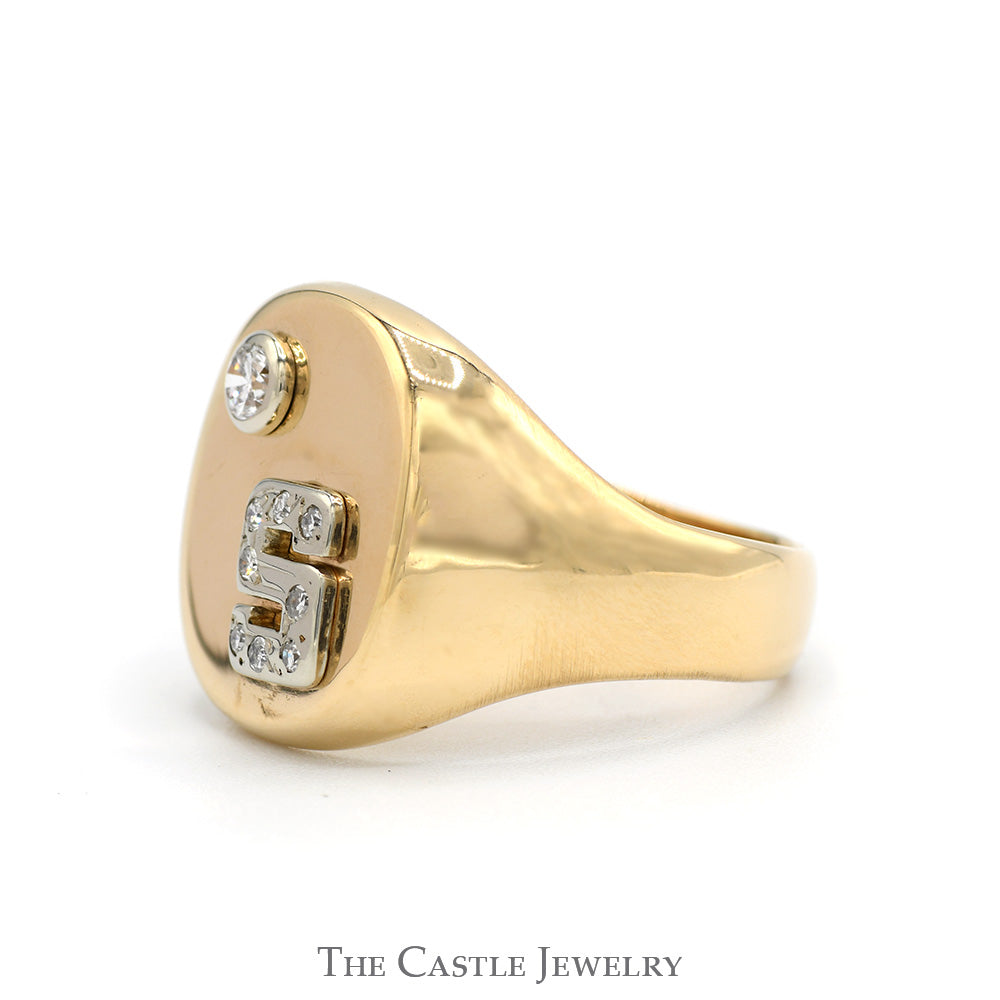 1/4cttw Round Diamond Accented "S" Signet Ring in 14k Yellow Gold