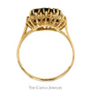 Three Stone Oval Sapphire Ring with Diamond Halos in 14k Yellow Gold - Thumbnail 2