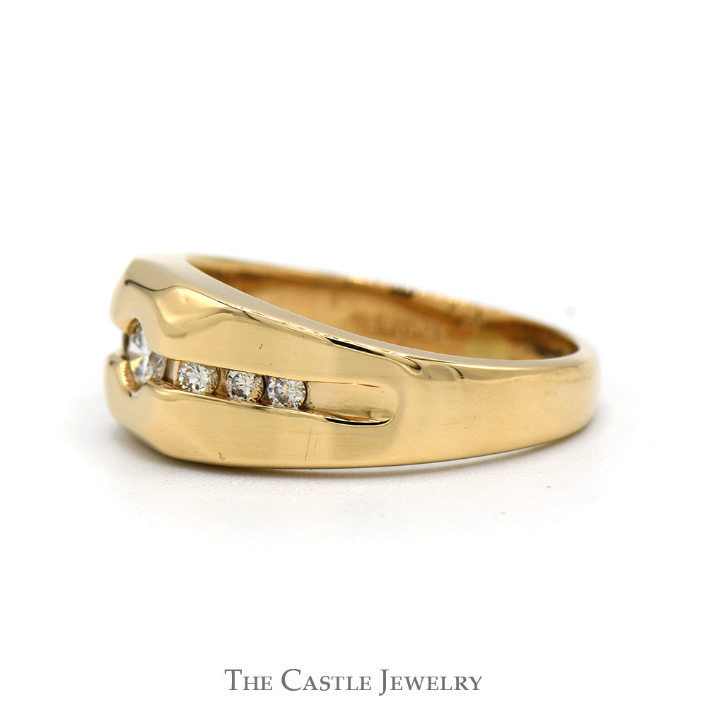 Men's Diamond Solitaire Ring with Channel Set Accents in 14k Yellow Gold