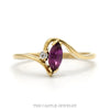 Marquise Ruby Solitaire Ring with Diamond Accent in 10k Yellow Gold Swirled Bypass Mounting - Thumbnail 1