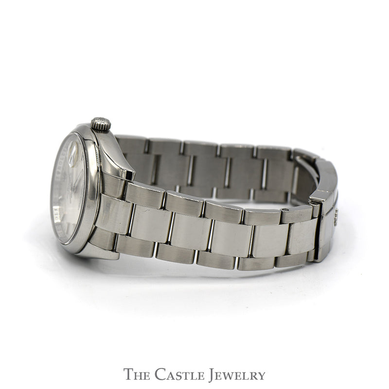 Rolex Oyster Perpetual Date 115200 with Silver Dial in Stainless Steel Oyster Bracelet with Original Box and Papers